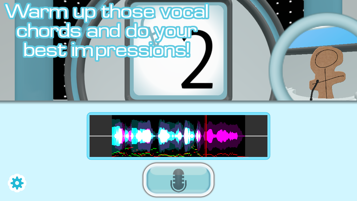 The Choicer Voicer warm up screen with a waveform and microphone button
